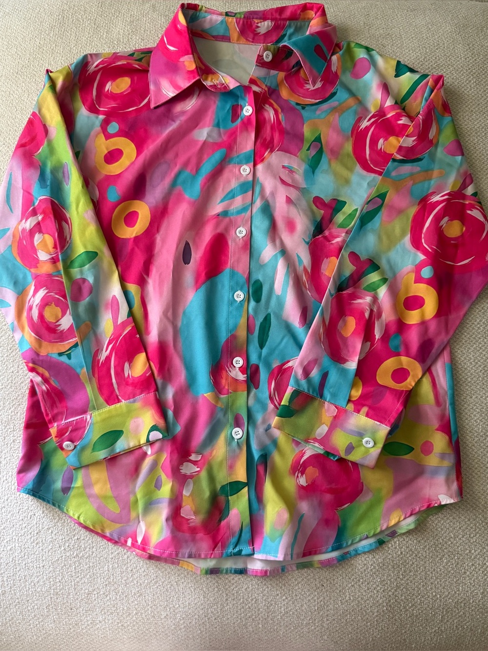 Tropical Abstract Satin Feel Button Up Shirt
